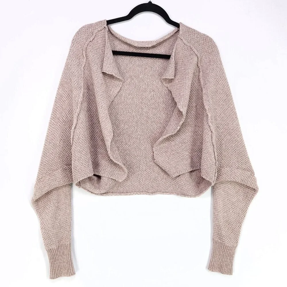 Cue & Emm Knitted Shrug Open Front Cardigan Linen Blend Crop Medium Boho Beach